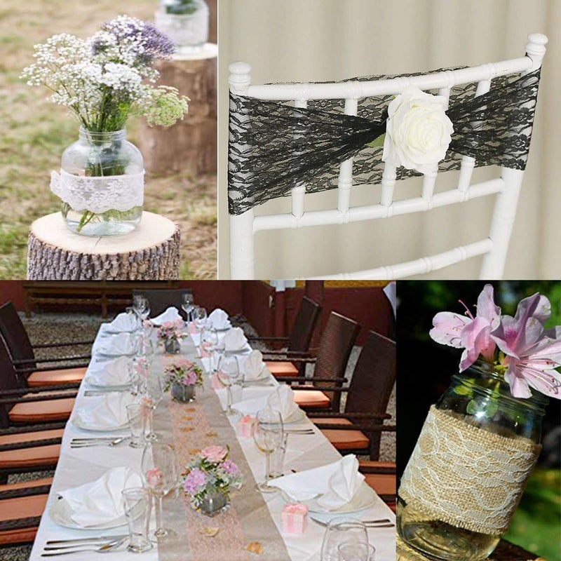 HOMYHOME lace roll 12 inch 72Ft lace Fabric for Wedding lace Table Runners White Chair sash Bow DIY Party Art Craft Decorate - Image 5
